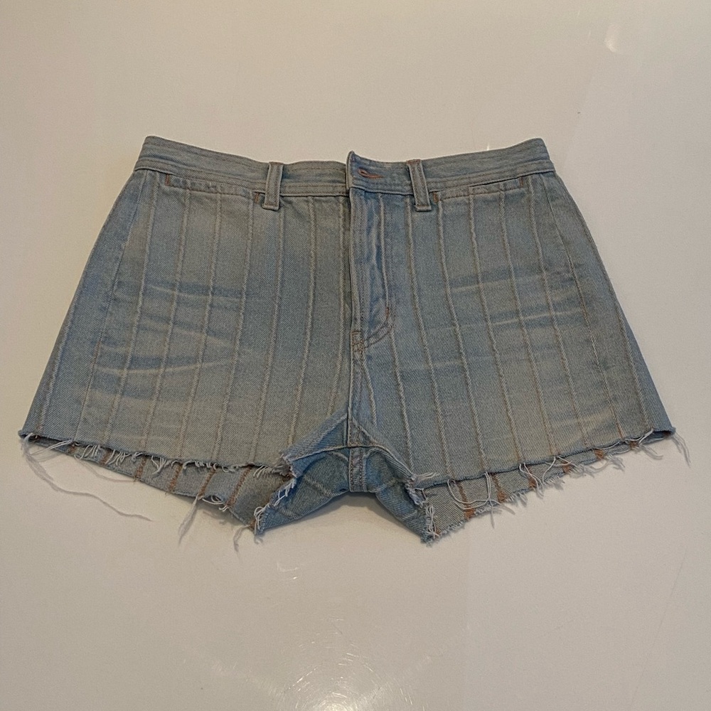 Saint Laurent Blue Denim Shorts with Black Label
